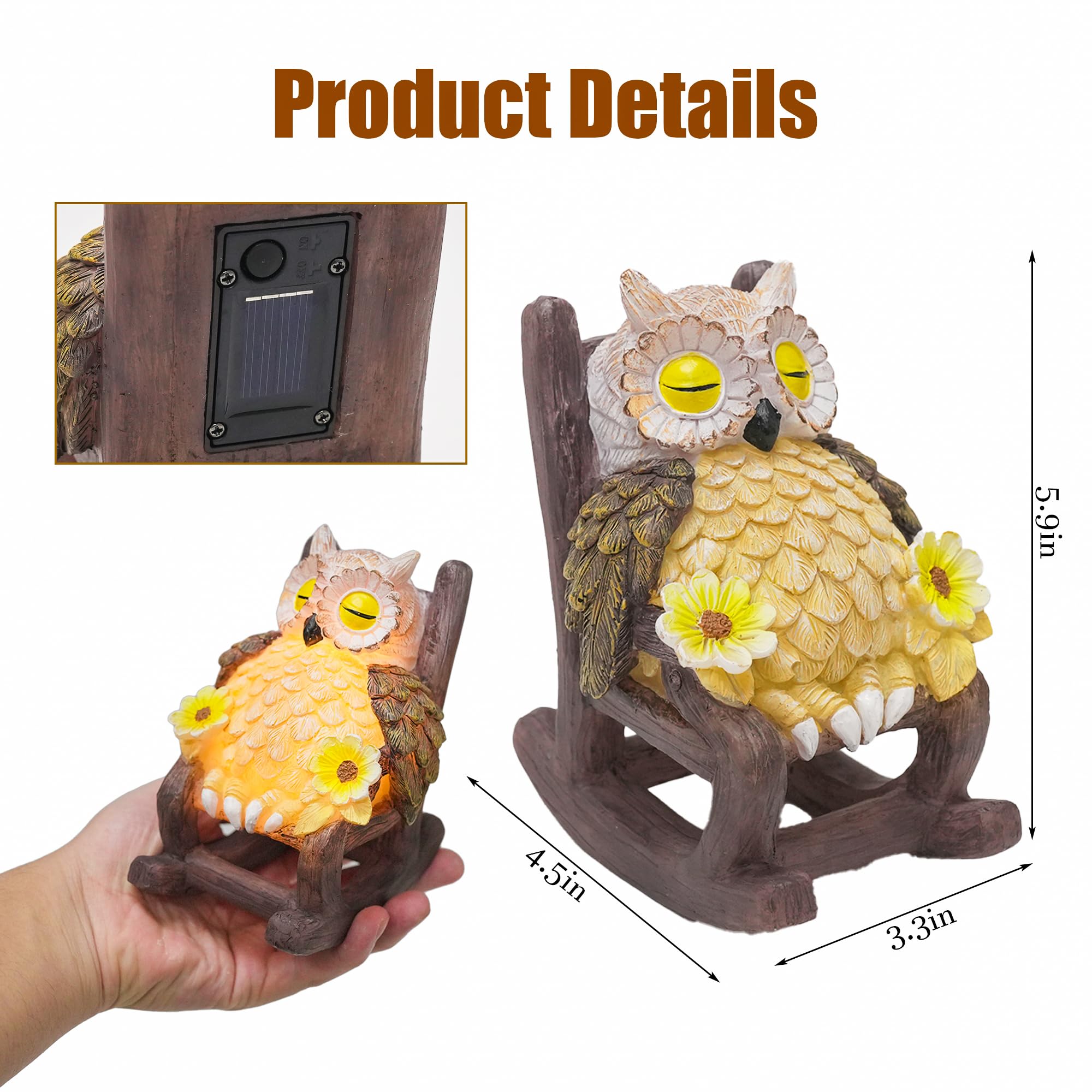 LIULO TOOL Garden Gift for Mom Grandma, LED Solar Owl on Chair